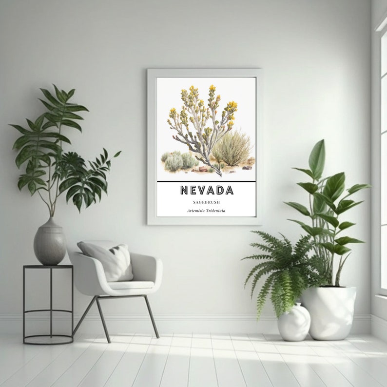 Nevada State Flower Art for Home Decor, Sagebrush Art, Watercolor