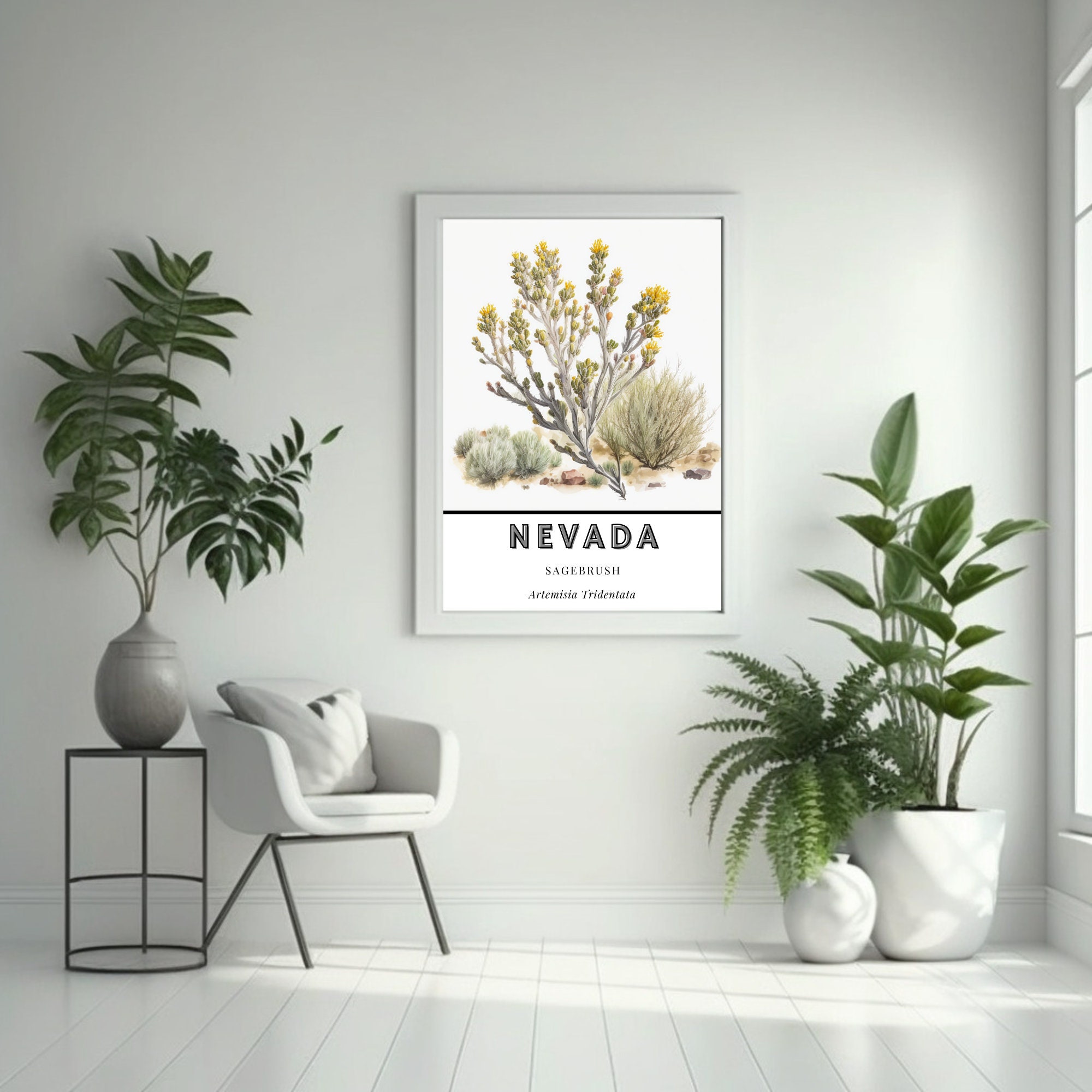 Nevada State Flower Art for Home Decor, Sagebrush Art, Watercolor