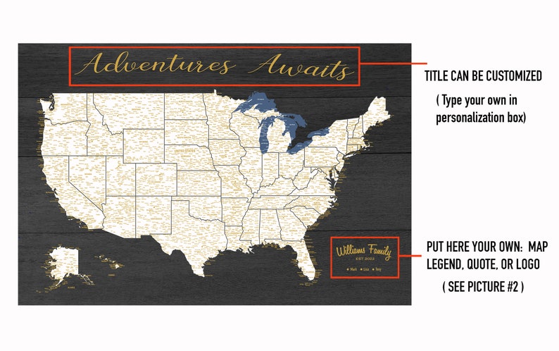 Large Push Pin Map of United States, Custom Travel Map, Styles: Framed ...