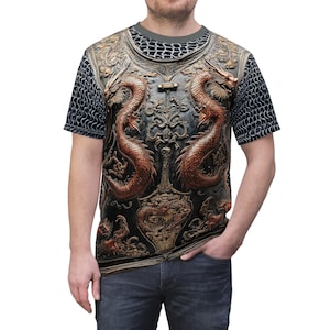 Step Into Legend: Dragon Armor & Chain Mail Graphic Tee