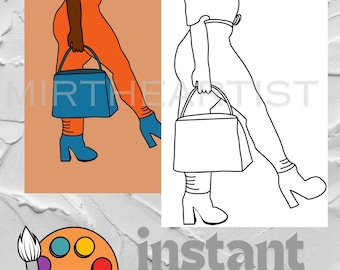 Canvas digital printable sip and paint canvas| DIY paint kit| Pre-Drawn Outline| Coloring Page| Date night paint kit|  PNG