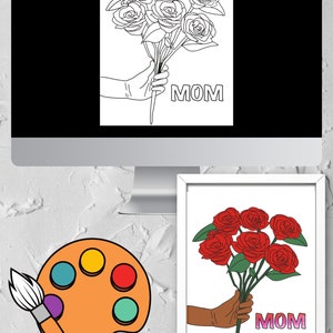 DIY Pre-Drawn Outline Paint Printable DIY canvas outline Mothers Day Sip and Paint kit PNg Paint Party Paint Kit image 2