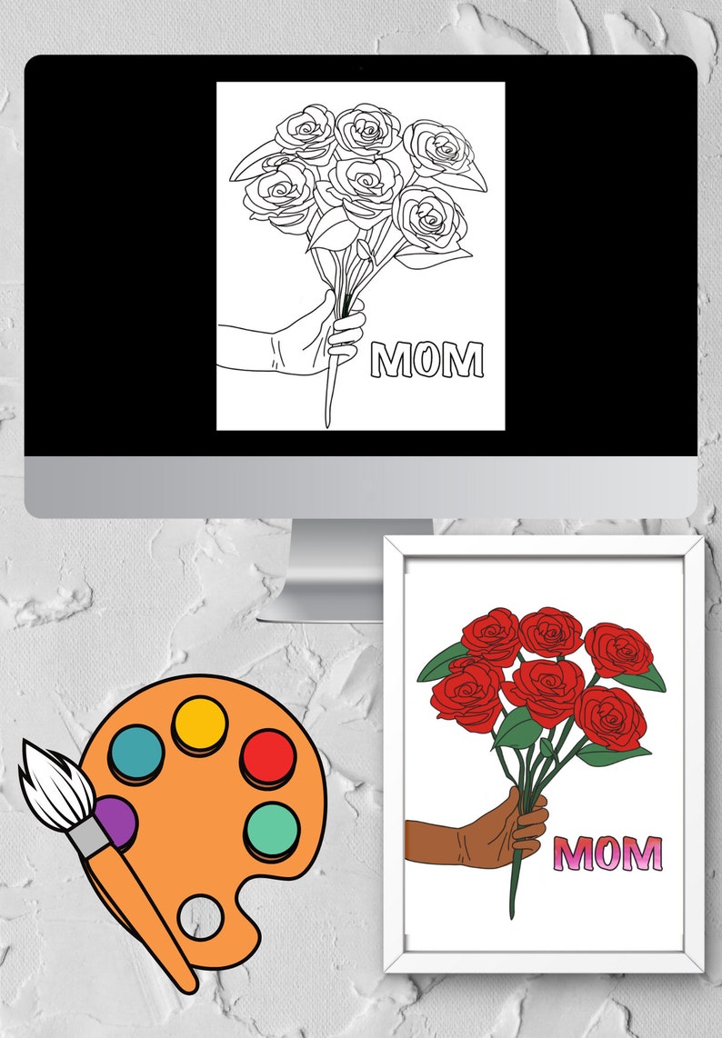 DIY Pre-Drawn Outline Paint Printable DIY canvas outline Mothers Day Sip and Paint kit PNg Paint Party Paint Kit image 2