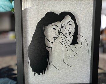 Gift for MOM, Personalized Framed Wall Art Mother and Daughter, Family portrait| Custom portrait drawing| custom line drawing| Christmas