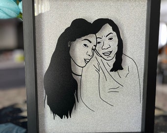 Personalized outline portrait line drawing. Family portrait| Gift for mom, Mother’s Day gift|custom line art portrait design shadowbox frame