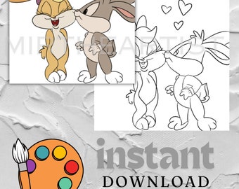Cartoon Kissing Rabbits Canvas: DIY Paint Kit (PNG, SVG)