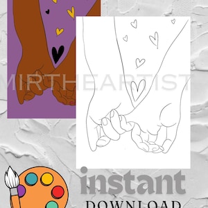 Paint and sip digital kit| Pre-drawn Canvas for DIY paint party/date night/paint and sip, PNG, Instant download,for couples, color page