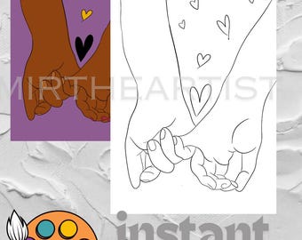 Valentines Paint Night Canvas | Holding Hands Outline (PNG, SVG, PDF)