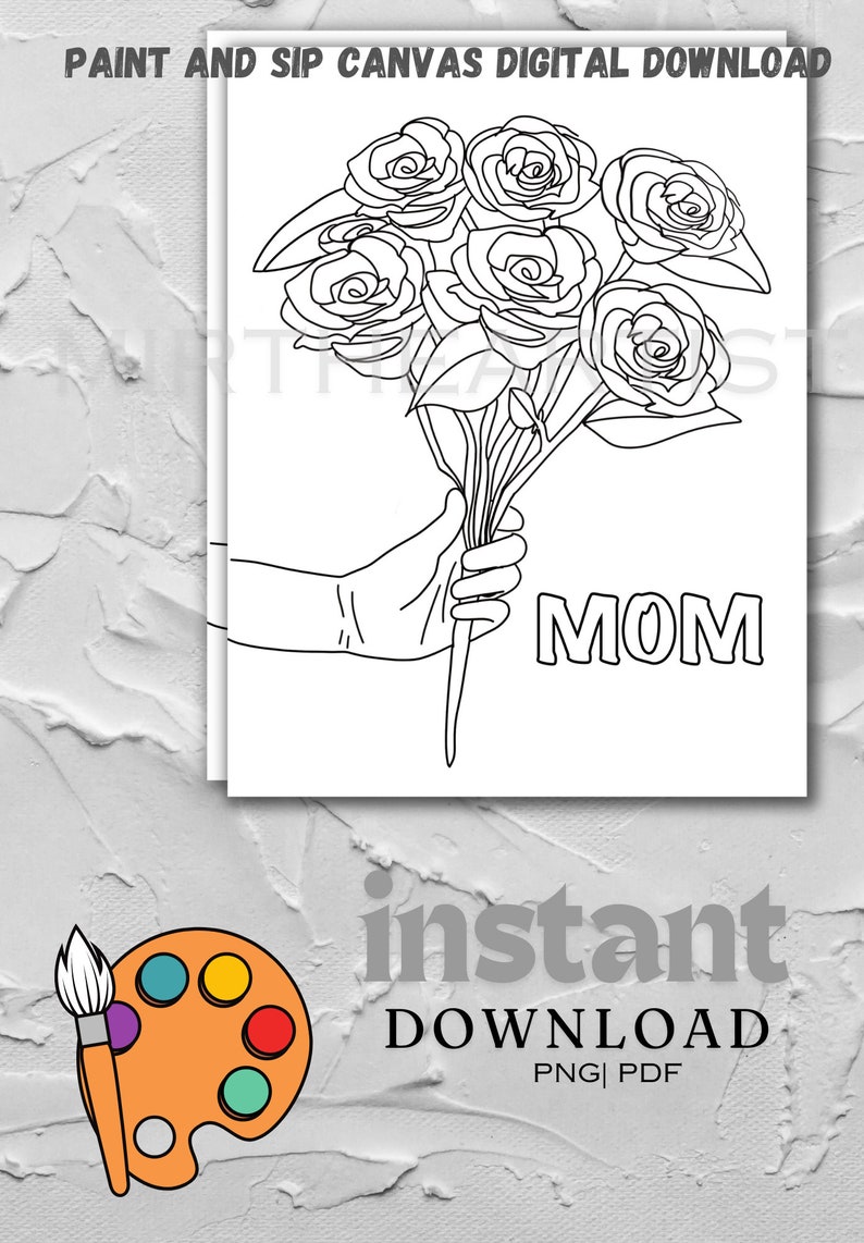 DIY Pre-Drawn Outline Paint Printable DIY canvas outline Mothers Day Sip and Paint kit PNg Paint Party Paint Kit image 1