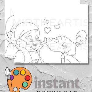 Canvas digital printable sip and paint canvas| Valentines Day DIY paint kit| Pre Drawn Outline| Coloring Page| Date night|PNG