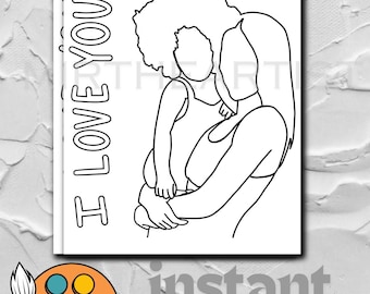 Paint and Sip Pre drawn canvas Digital Download | DIY Pre Drawn Printable Outline| Paint party, painting kits| Mom and daughter