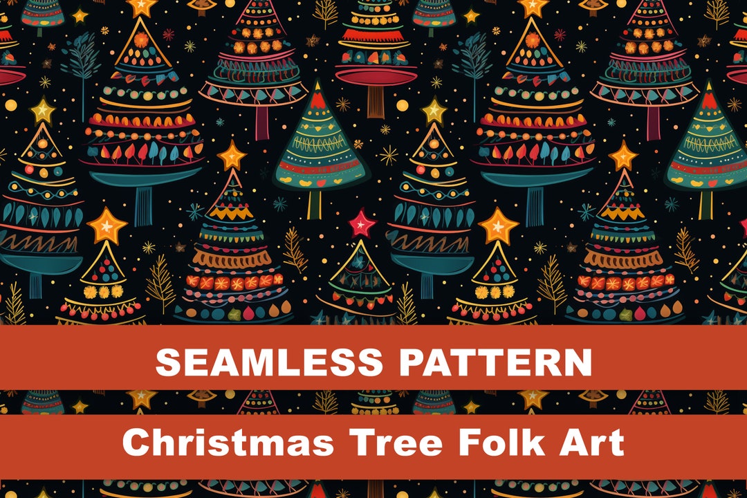 Christmas Tree Folk Art Seamless Pattern Colorful Wallpaper Texture ...