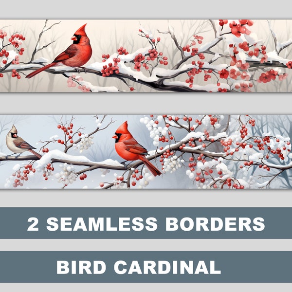 2 Digital Seamless Borders Bird Cardinal, wallpaper, texture, paper, background, fabric, width 12 inch, resolution 300 dpi