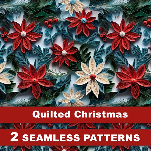 Quilling Christmas Seamless Pattern Colorful Poinsettia wallpaper texture digital background, paper 2 High Quality PNG 12*12 inch, 300 dpi