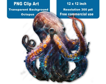 PNG Octopus, no background, transparent, Digital Clip Art High Quality, High Resolution, Clipart, sea creature