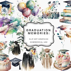 Graduation Memories: 20 Watercolor Clipart for Commemoration