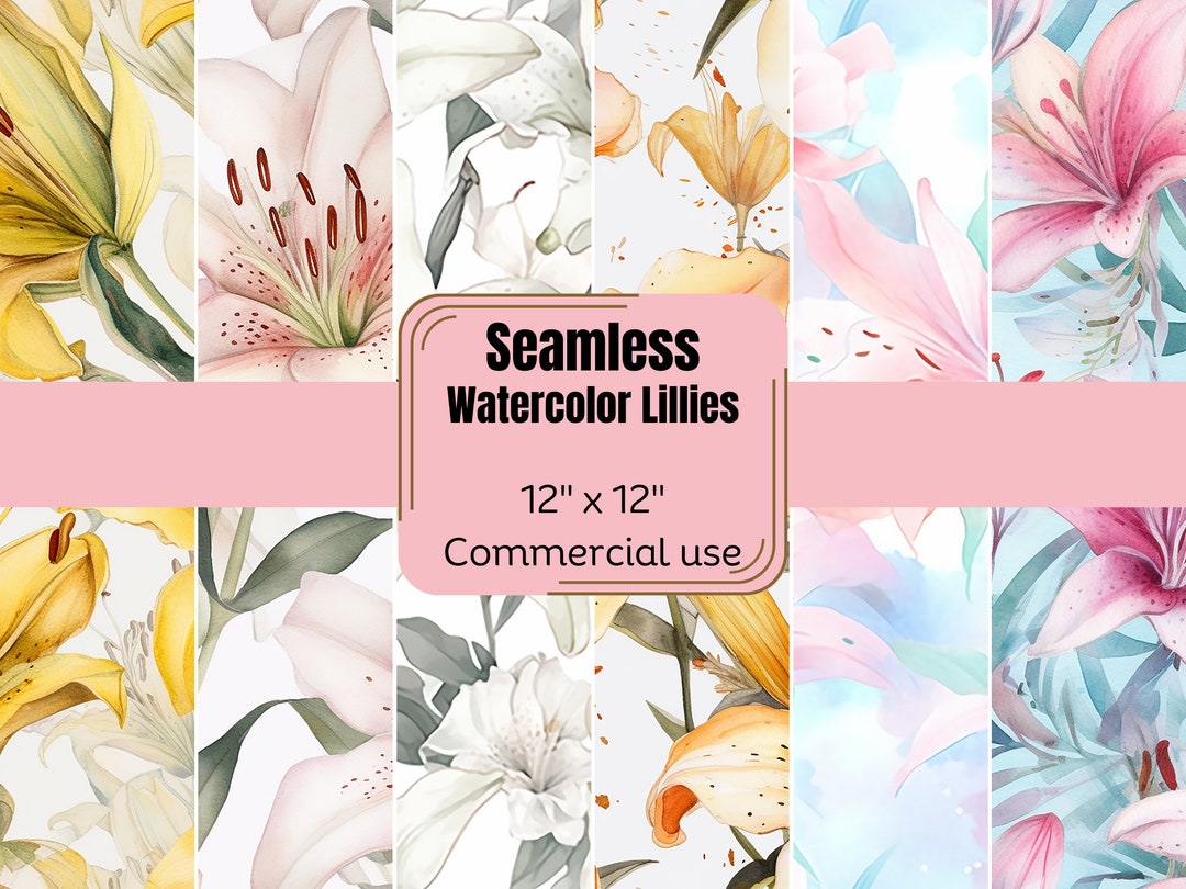Lily Watercolors: 6 Seamless Digital Paper for Artistic Projects - Etsy
