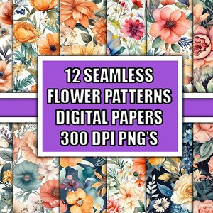 Flowers Digital Paper, Flowers Seamless Pattern, Floral Prints, Flowers Background, Spring Digital Paper, Floral Digital Paper, Crafts
