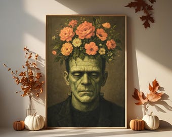 Frankenstein floral Wall Art print | Gothic botanical Decor | Horror movie inspired illustration | Alternative Halloween art |