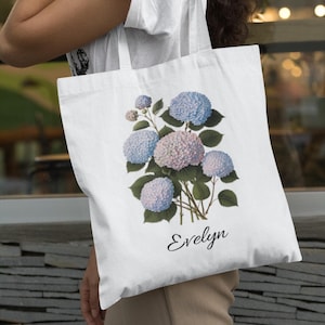 Blue Hydrangea Custom Tote Bag Beach Bag Book Bag Bridesmaid Giftbags Tote Teacher Tote Bag Canvas Tote Bag Floral Tote Bag Shopping Bag