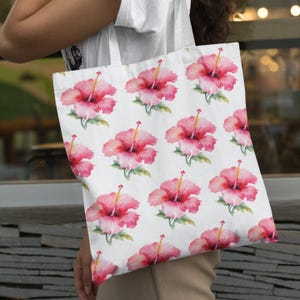 Hibiscus rose Sac de plage Cartable Sac fourre-tout pour professeur Sac fourre-tout tropical Sac en toile Accessoires de voyage Sac à provisions Cadeaux pour amis Cadeau pour elle