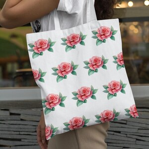 Red Rose Beach Bag Book Bag Teacher Tote Bag Floral Tote Bag Canvas Bag Travel Accesories Shopping Bag Gifts For Friends Gifts For Her