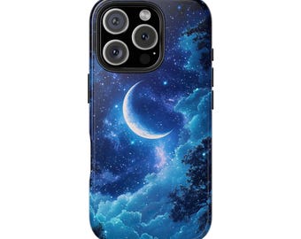 Crescent Moon Phone Case: Starry Night Sky, Durable Protection