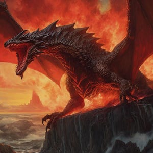 Epic Red Dragon Art Print: Fiery Fantasy Wall Decor