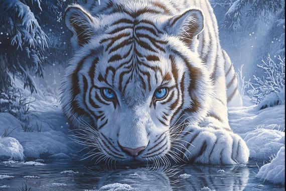 White Tiger Snow Jigsaw Puzzle: Winter Wildlife Art, Tin Design