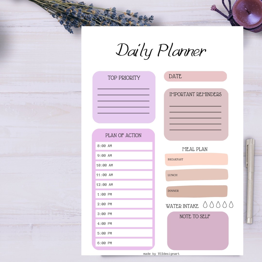 Daily Planner Printable Hourly Planner Work Day Schedule - Etsy