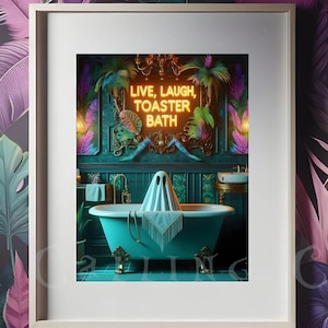 Live, Laugh, Toaster Bad - Gothic Gothic Badezimmer Dekor, Lustiger Geist Druck, Maximalist Dekor, Cottagecore Style Art, Tropigoth Poster