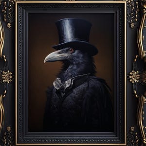 Gothic Raven Portrait Print: Victorian Crow Art