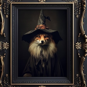 Witch Fox Print, Gothic Art Poster, Witchy Decor, Gothic Print, Witchcore, Dark Academia, Wicca Gift