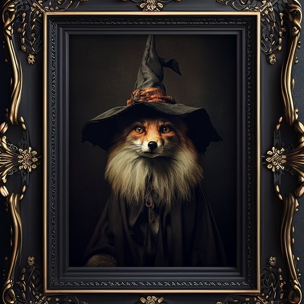 Witch Fox Print, Gothic Art Poster, Witchy Decor, Gothic Print, Witchcore, Dark Academia, Wicca Gift