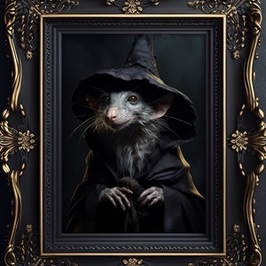 Rat Sorcerer, Witch Print, Gotchic Art, Dark Academia, Home Decor, Witchy Aesthetic, Animal Portrait, Victorian Style