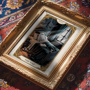 Carta de Tarô The Nap - Estampa de Fantasma para Quarto, Arte Gótica para Quarto, Arte Engraçada de Fantasma para Parede, Estampa Assustadora Inspirada no Tarô para Quartos, Decoração Gótica