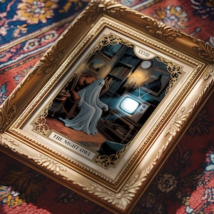 Impresión de la carta del Tarot "El Búho Nocturno" - Impresión de fantasmas, arte mural vintage de fantasmas, impresión espeluznante inspirada en el Tarot para sala de estar, decoración gótica para el hogar