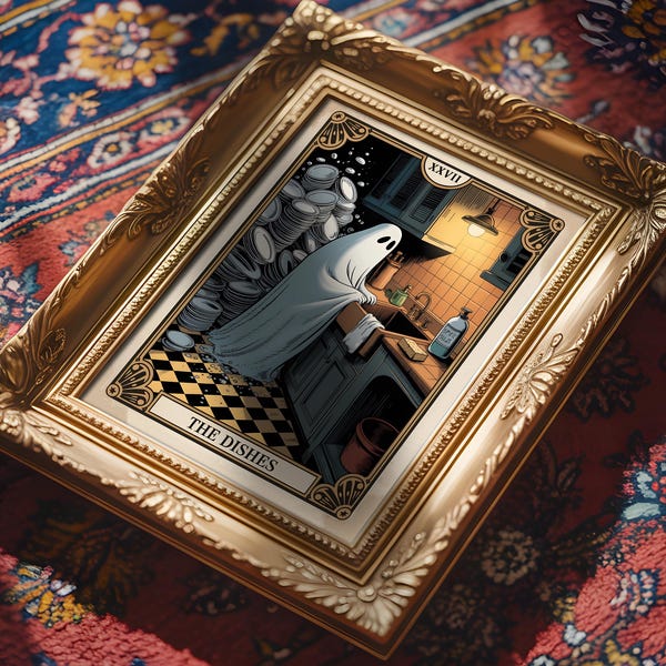 The Dishes - Ghost Tarot Card Print: Gothic Kitchen Wall Art