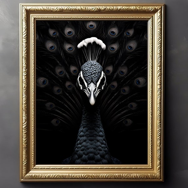 Dark Gothic Peacock Print - Spooky Animal Print, Dark Academia, Art Poster Print, Gothic Home Decor