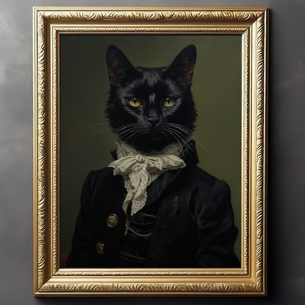 Gothic Cat in Suit - Dark Academia, Art Poster Print, Gothic Home Decor, Victorian Art, Witchy Decor, Cat Lover Gift