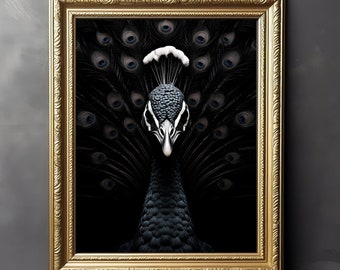 Dark Gothic Peacock Print - Spooky Animal Print, Dark Academia, Art Poster Print, Gothic Home Decor