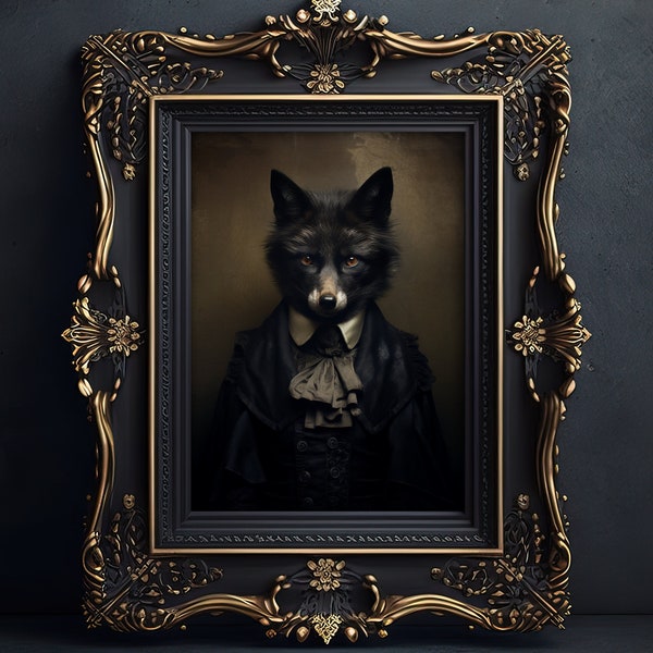 impression de renard gothique vintage, Portrait d'animal, affiche vintage, Dark Academia, Home Decor, Witchy Aesthetic, Victorian Style