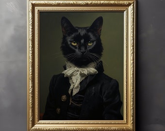 Gothic Cat in Suit - Dark Academia, Art Poster Print, Gothic Home Decor, Victorian Art, Witchy Decor, Cat Lover Gift