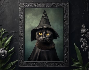 Cat Witch Print, Gothic Home Decor, Witchy Aesthetic, Witchcore, Dark Academia, Vintage Poster, Wicca, Gothic Gift, Witch Gift