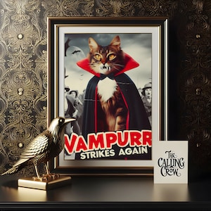 Vampir schlägt wieder - Vintage Film Poster, Vampir Wandkunst, Gothic Home Decor, Retro Film, Katzen Geschenk, Witchy, Dark Academia