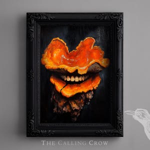 Gothic Mushroom Print - &quot;The Grinning Shelf&quot; Digital Download, Surreal Fungi Art, Macabre Cottagecore Decor, Creepy Mycology Wall Art