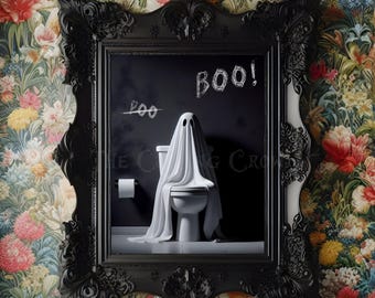 Funny Ghost on Toilet Print Boo! - Gothic Bathroom Decor, Bathroom Print, Toilet Room Decor Alternative Gothic Decor, Goth or Emo Present