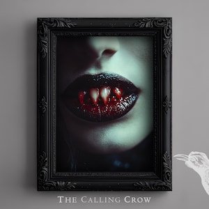 Gothic Vampire Print Download - Vampire Teeth Print, Dark Cottagecore Art, Goth Aesthetic, Horror Art Print, Vampirecore, Dark Fantasy