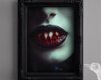 Gothic Vampire Print Download - Vampire Teeth Print, Dark Cottagecore Art, Goth Aesthetic, Horror Art Print, Vampirecore, Dark Fantasy