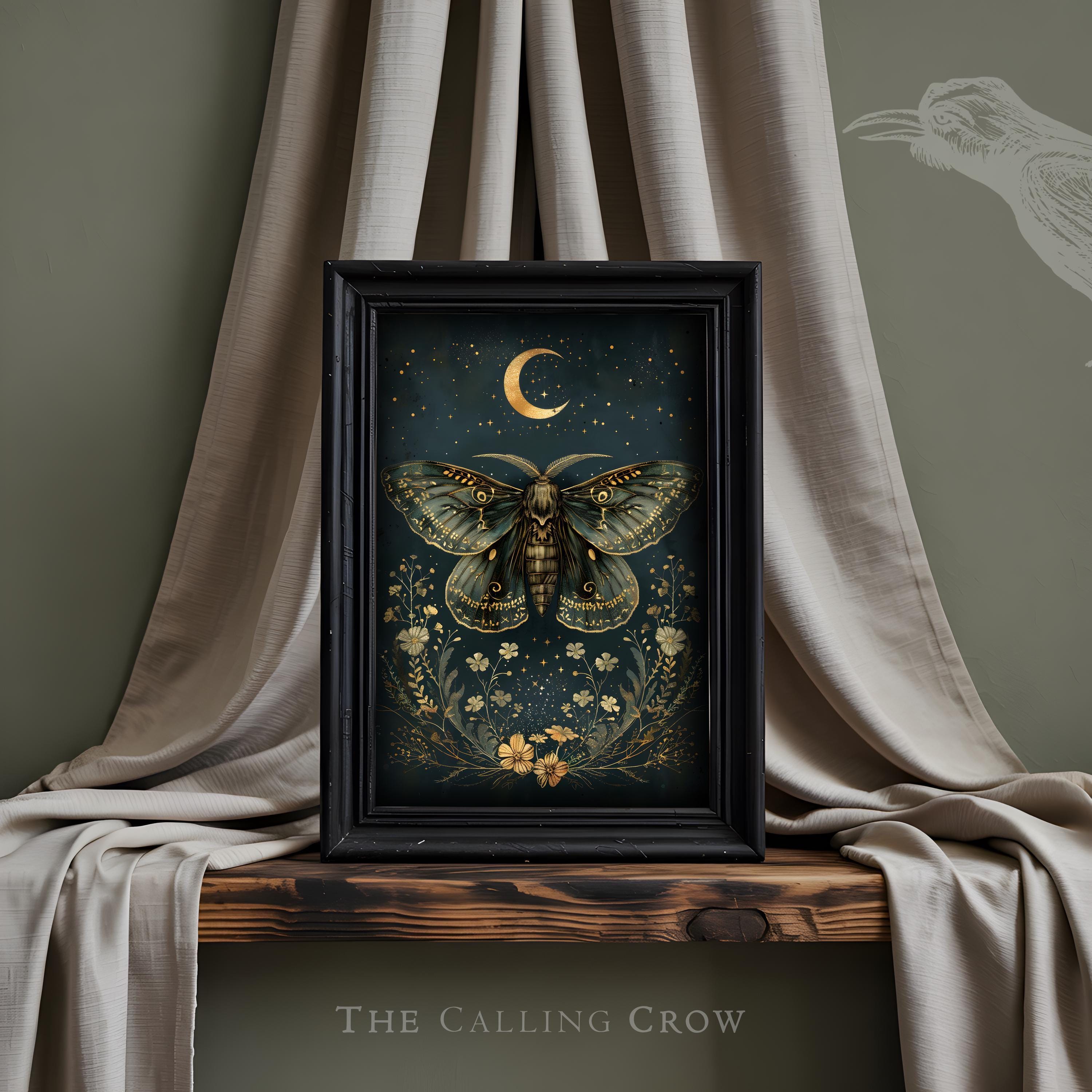Celestial Moth Gothic Cottagecore Print – Vintage Botanical Wall Art ...